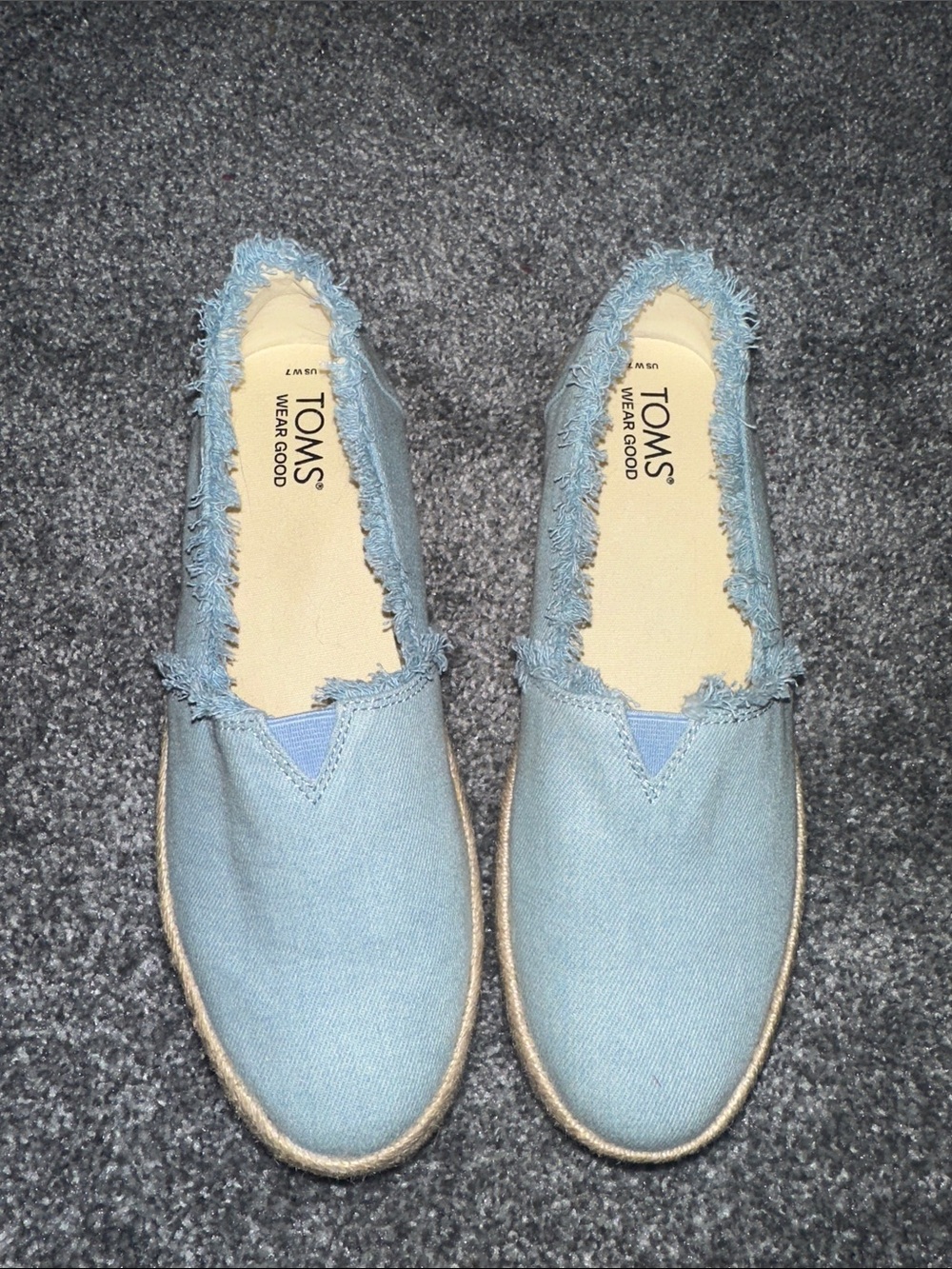 TOMS Light Blue Frayed Canvas Espadrilles platform